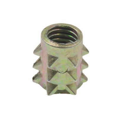 China Furniture wood material internal teeth and zinc alloy external threaded wood insert nut m4 m5 insert nuts for sale