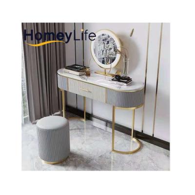 China Bedroom Furniture Hollywood Girls Gold Chrome Stainless Steel Mirror Cabinet Marble Vanity Fixed Nordic Base Table for sale