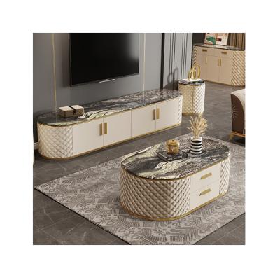 China Scandinavian Design Fixed Gold Coffee Table Set Modern Marble Center Table Furniture For Cafe Hotel Lobby for sale