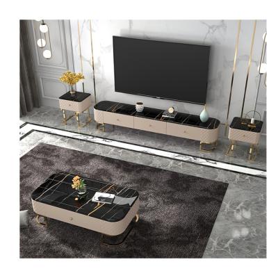 China Customized European Coastal Chrome Legs Gold Living Room Furniture Modern Marble Top TV Stands for sale