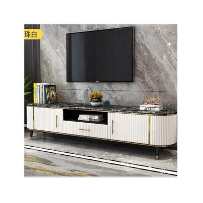 China Customized Best Price Chrome Metal Base Modern Marble Top Living Room Long Side Gold TV Stands for sale