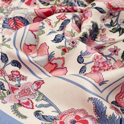 China Sheer Fashion Silk Satin Chiffon Fabric with Colorful Pattern Printed Scarf Shawl for sale