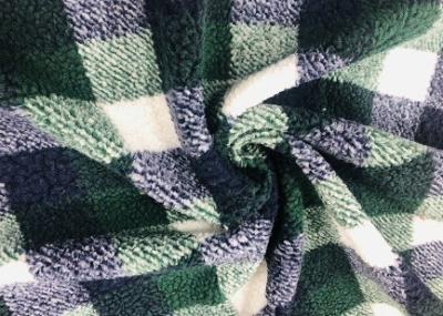 China Comfortable Sherpa Blanket Material Green Plaid 340GSM 100% Polyester for sale