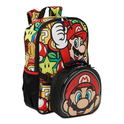 China Super Anti-theft 2pcs Mario Boys Ready Set Go Backpack With Lunch Bag School Shoulder Bag Kids Travel Bag for sale