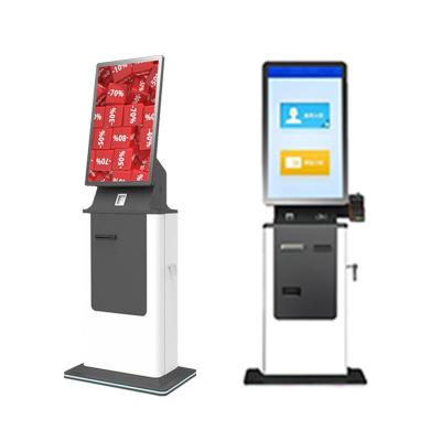 China 27/32 Inch Self Service Kiosk Terminal Ticket Printing Cash Receive Card Dispensing and Passport Scanning Functions for sale