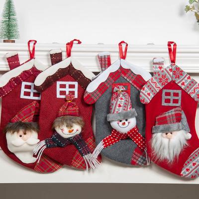 China YIWU ALLSHINE 2022 Eco-friendly Christmas Decorations Shape Christmas Gift Storage Goodies Bags House Santa Christmas Socks for sale