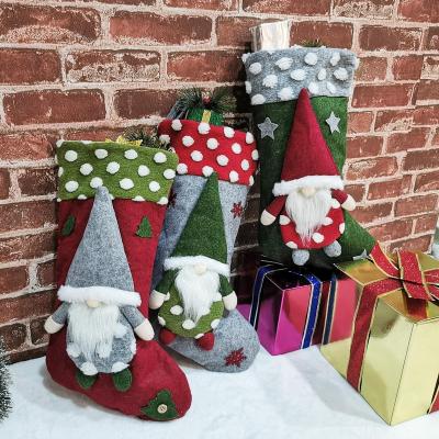 China YIWU ALLSHINE Eco-Friendly Doll Christmas Ornament Hanging Gift Bag Party Faceless Old Men Shear 3D Gnomes Christmas Stockings for sale