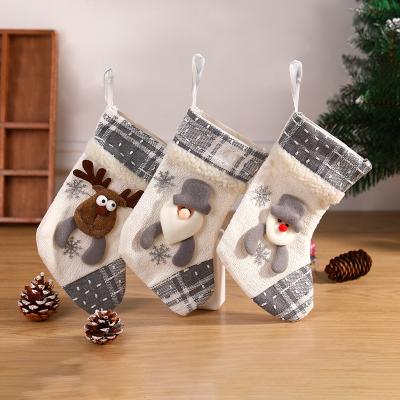 China YIWU ALLSHINE Eco-Friendly Christmas Decorations Navidad Candy Gift Bag White Christmas Hanging Stocking for sale