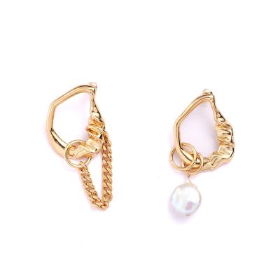 China CLASSIC Hot Sale Asymmetrical Geometric Style Stainless Steel Earrings Women Gold-plated With Pearls Jewelry Accessories for sale