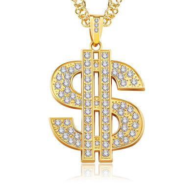 China Vertebrae Chain New Arrival Popular Fashion Gold Plated Dollar Money Symbol With Diamond Pendant Hip Hop Necklace Jewelry for sale