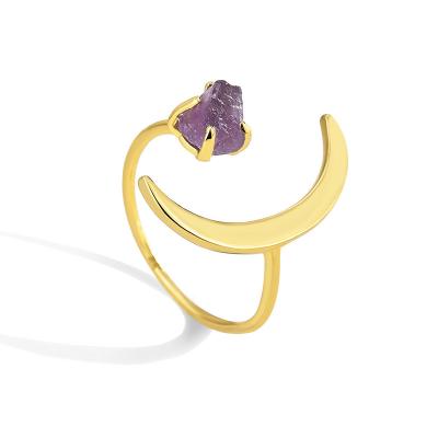 China Durable High Quality Hot Sale Fashion Adjustable Opening Simple Women's Gold Moon Natural Stone Jewelry Ring for sale