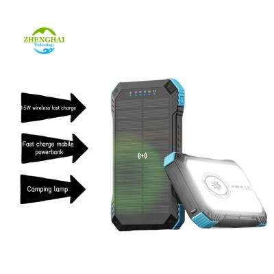 China Quick Charge Support Factory Price Outdoor Waterproof Camping Solar Panel Power Bank 20000MahPortable Phone Charger Fast Charging Wireless Powerbank for sale