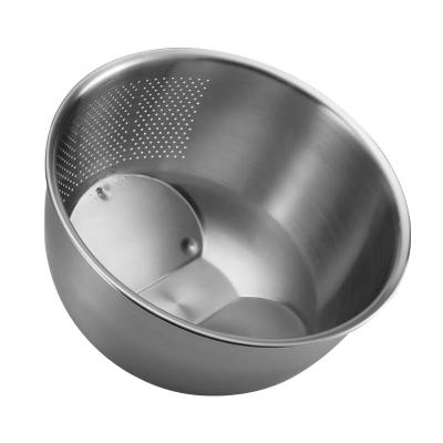 China Sustainable Stainless Steel Rice Blanching Bowl With Side Drainer for sale