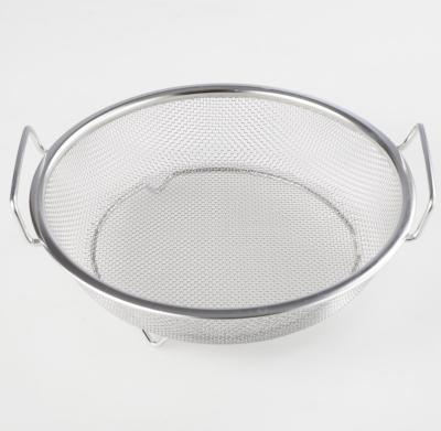 China Viable Round Fine Basket Food Storage Basket Stainless Steel Mesh Colander Strainer Set Drain for French Fries Making for sale