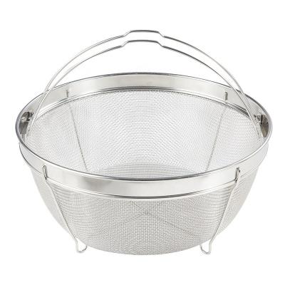 China Sustainable Stainless Steel Steamer Strainer Basket With Foldable Handle for sale