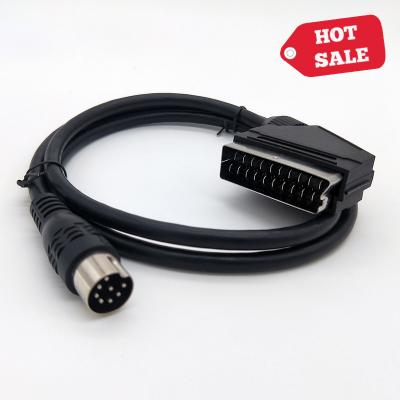 China Male Video Game Scart 21 Pin To Male Din 8pin Black Jacket 1m Video Game Cable for sale