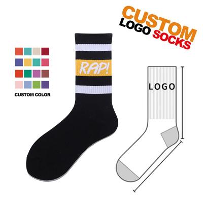 China Factory Custom Popular High Quality Breathable Knit Crew Word Basketball Hoops Mens Striped Crew Socks For Wholesale for sale