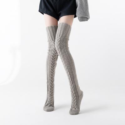 China Breathable Custom Cotton Knitted Stockings Over The Knee And Long Pile Socks Wool Stockings Woman for sale