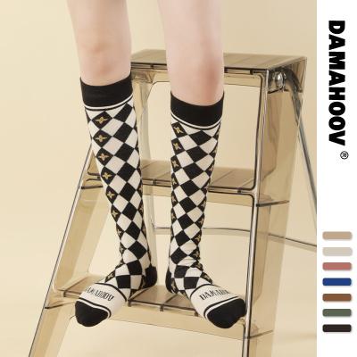 China Breathable new autumn and winter style low retro England plaid college style lattice cotton female socks calf socks for sale