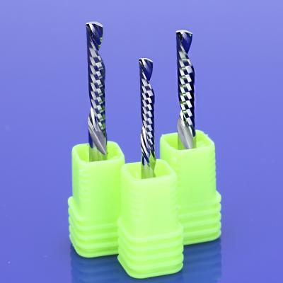 China HOZLY CNC Milling Machining 3.175mm Single Flute Down Endmill LH Cut Spiral Plastic Acrylic Plastic MDF Bits PVC MDF Woodworking Bits for sale