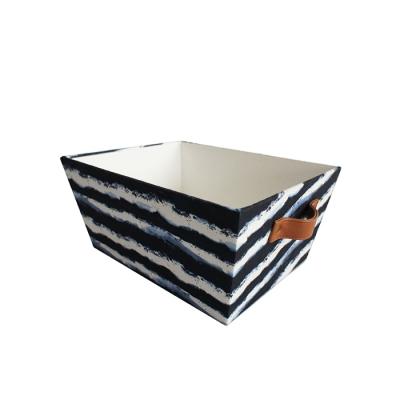 China Fashion Polyester Fabric Papercard Storage Basket Viable Home Waste Bin With PU Handles for sale