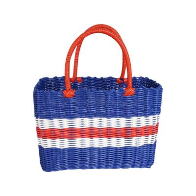 China 2021 Sustainable Women Two Colored Handles Hand - Storage Carry Bag Plastic PP Woven Plastic Shopping Packaging for sale