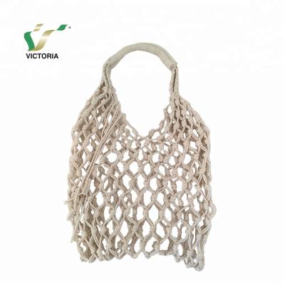 China Lady's Hand Cotton Crochet Cellular Beige Bags for sale