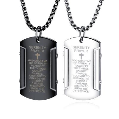 China Best Selling Environmentally Friendly Retro Scripture Stainless Steel Men's Military Jewelry for sale