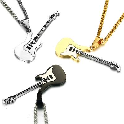 China Wholesale Environmentally Friendly Wholesale 53mm Stainless Hawaiian Guitar Necklace Men's Black Pendant for sale