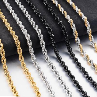 China Environmentally Friendly Hot Sale Hip Hop Stainless Steel Rope Chain Lobster Clip Classic Color Plated Rope Chain for sale