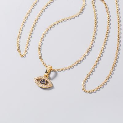 China Fashion New Style Vintage Environmental Friendly Gold Eye Pendant Rhinestone Crystal Jewelry Long Necklace for sale