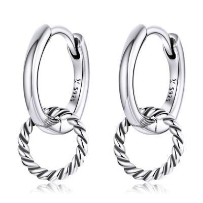 China Environmentally Friendly S925 Commuter Style Double Ring Ear Buckle Women Fashion Silver Geometric Earring for sale