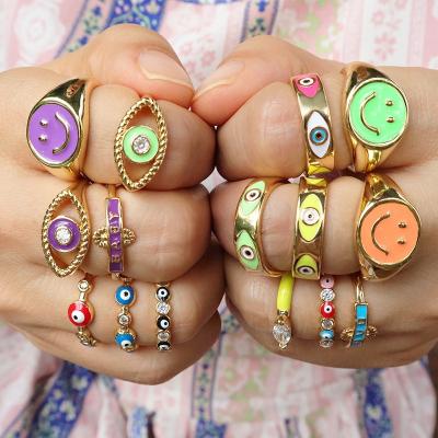 China 2022 Environmental Friendly New Customize Tasty Finger Ring Trendy Women Jewelry Gold Plated Adjustable Smile Face Ring for sale