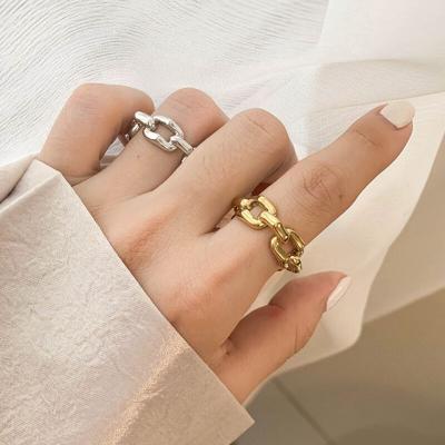 China Environmental Friendly High Quality Real Gold Plated Thick Chain Rings Personalized Alloy Hollow Fashion Lady Rings for sale