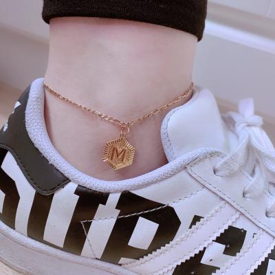 China Environmental Friendly 18k Gold Plated Stainless Steel Initial Alphabet Letters Initial Anklet Bracelet for sale