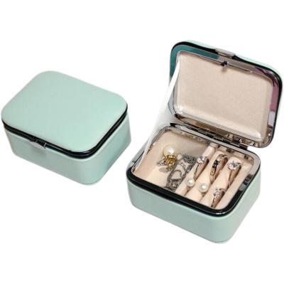 China Travel Fashion Pu Leather Jewelry Box Embedded Flannel Portable Eco-friendly Mini Jewelry Box Storage Box For Female Travel Essential Gift for sale