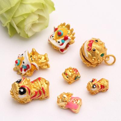 China Chinese Style Lion Dance Pendant Accessories Traditional Luck Gold Plated Pendant Jewelry Making Accessories for sale