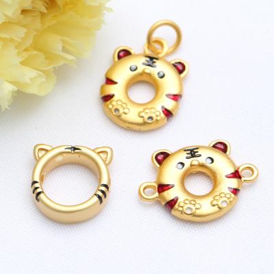 China Lucky Gold Plated Donut Lucky Tiger Pendant Double Circle Cute Tiger Jewelry DIY Accessories Pendant for sale