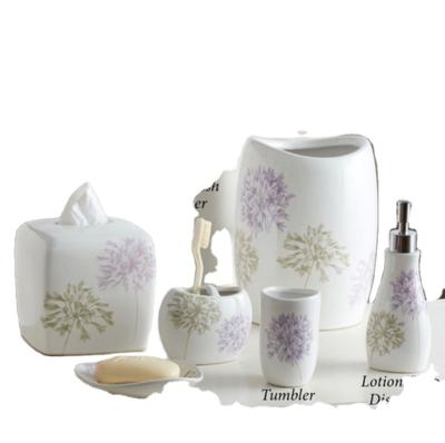 China Sustainable High End Flower Design Ceramic Bathroom Accessory Set for sale