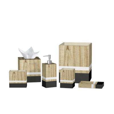 China Sustainable Soft Wood Effect 6pcs Decal Bathroom Sets Toilet Resin Bathroom Sets for sale