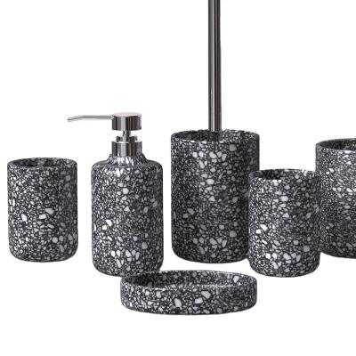 China Modern Design Sustainable Black Terrazzo Polystone WC Bathroom Accessories Antique Set for sale