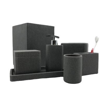 China Sustainable Cheap Hot Selling Black Bathroom Product Sandstone Effects Resin Bathroom Accessories Sets for sale