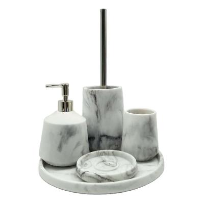 China Sustainable Marble Effect Bathroom Set 5 Piece Resin Bathroom Set for sale