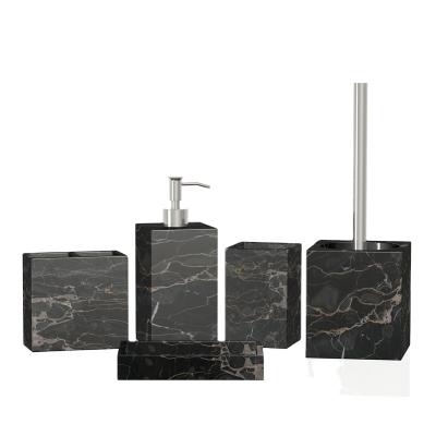 China Sustainable Black Marble Effect Resin Bathroom Set Polyresin Bathroom Accessories Set for sale