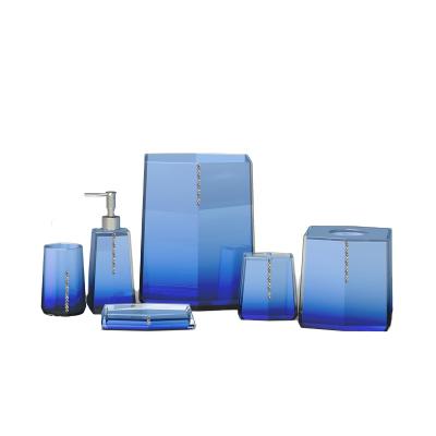 China Sustainable Luxury Bath Set Blue Clear Resin Bathroom Accessories Set for sale