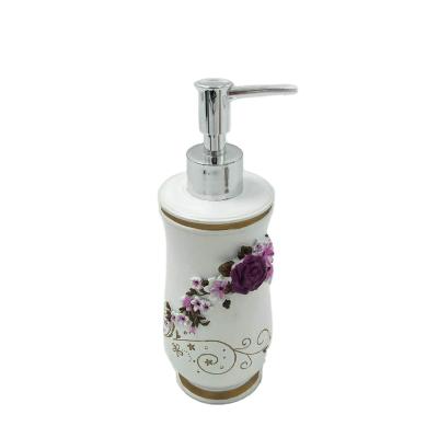 China Foam Soap Dispenser Hand Painted Flowers Design Polyresin Lotion Dispenser for sale