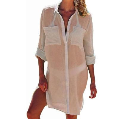 China 2022 Hot Sale Antibacterial Pleated Two-pocket Plus Size Swimwear Cover Up for sale