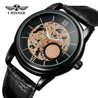 China Price Winner 8138 Automatic Custom Mens Watch 2021 Cheap Scale Leather Mechanical Wristwatches Water Resistant Brand Men's Watch for sale