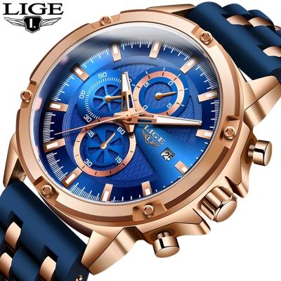 China Auto Date Lige 2021 10028 Quartz Military Wristwatches Waterproof Steel Case Chronograph Watches Men Luxury Wrist for sale