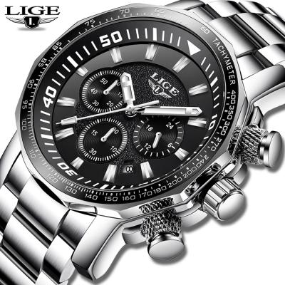 China Auto Date Lige 2021 9871 Chronograph Business Men's Quartz Wrist Watch Reloj Steel Luxury Waterproof Mens Watches 3ATM Full for sale